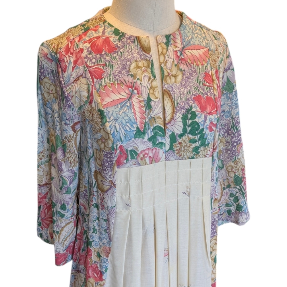 Loungewear By Tiffany 70s Empire Waist Prairie Butterfly Gardens. 11/12. Medium - Picture 10 of 16